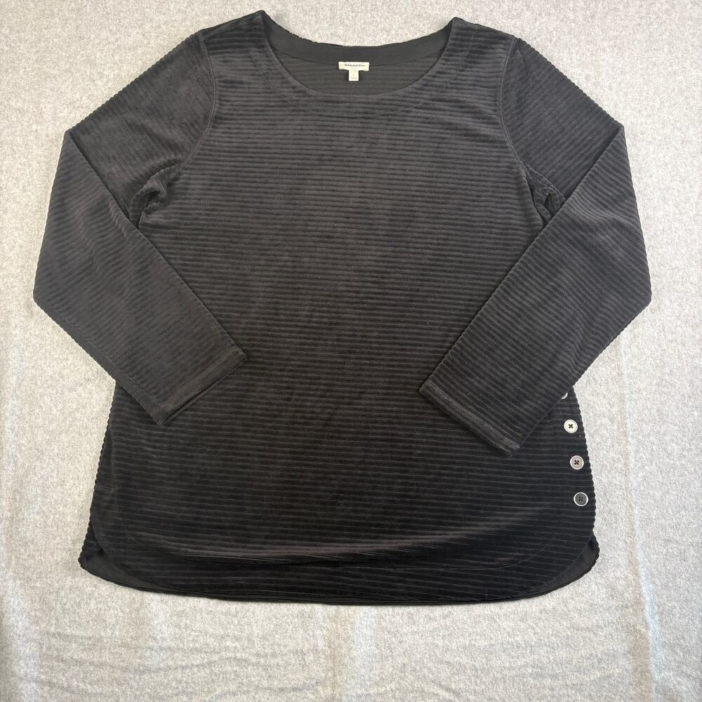 Talbots Large Black Ribbed Soft Long Sleeve Sweater Button Details